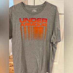 Under Armour Men's Gray Tee with Red and Orange Graphic